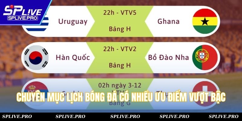 Chuyên mục lịch bóng đá có nhiều ưu điểm vượt bậc